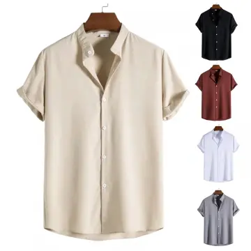 OTAKU Polo For Men Cotton Linen Chinese Collar 4/3 Sleeve Men Shirt Stand  Collar Casual Polo Shirt