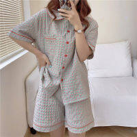 Alien Kitty Sleepwear All Match Loose  Sweet Homewear Summer Geometric New Chic Plaid Nightwear Women Girls Pajamas Sets