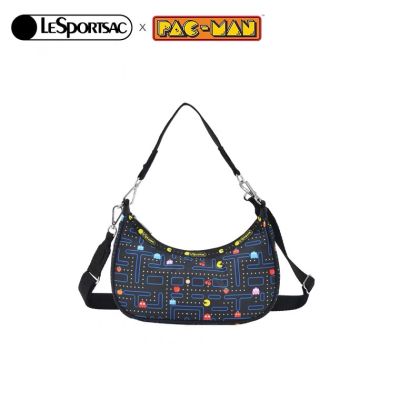 Lesportsac 2023 Pac-Man Pac-Man แบรนด์ร่วมใหม่รักแร้กระเป๋าสะพายกระเป๋าพระจันทร์ใหม่3752