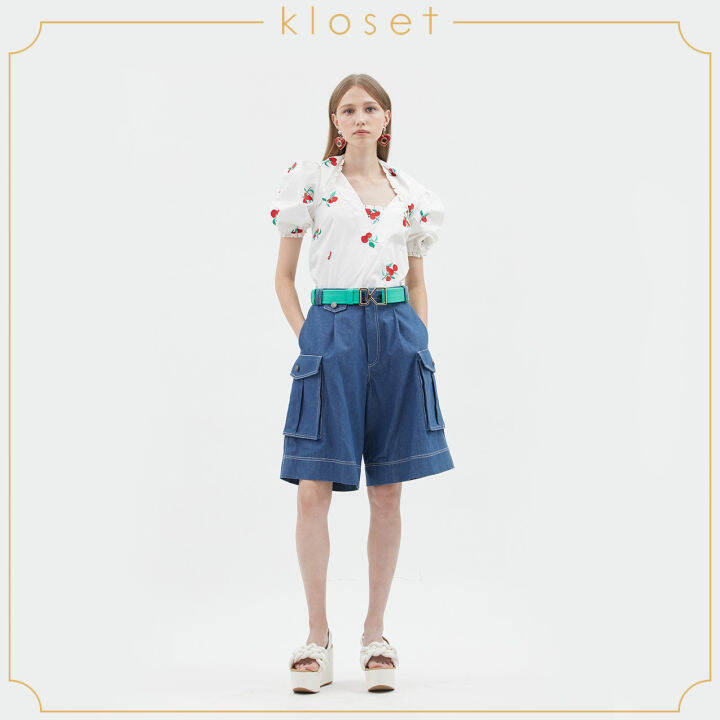 kloset-side-pocket-pants-pf21-p003-กางเกงขาสั้น-ผ้าพื้น-กางเกงผู้หญิง-กางเกงแฟชั่น