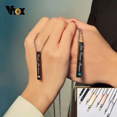 Vnox Customize Couple Necklaces Trendy Vertical Bar Pendant for Men Women Engraving Name Anniversary Gift