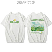 HUANGYOYO เสื้อยืดแขนสั้นพิมพ์ลายตัวอักษร100% ผ้าฝ้ายบริสุทธิ์ภาพสีน้ำมันที่สวยงามสำหรับผู้หญิง