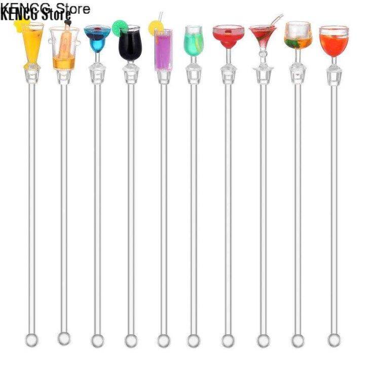 kencg-store-10pcs-23cm-cute-cocktail-drink-mixer-bar-stirring-mixing-sticks-with-colorful-miniature-accessory-random-color