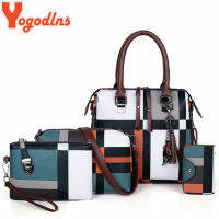 Yogodlns Luxury Handbags plaid Women Bags Designer New tassel Purses and Handbags Set 4 Pieces Bags Female Feminina travel tote