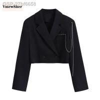 ✁Ão 27bf6658 VmiwSher-Casão De Blazer Feminino Cortado แมนกาลองกา Vintage Casaco Curto Feminino Roupa Chique Moda Primavera-Vera