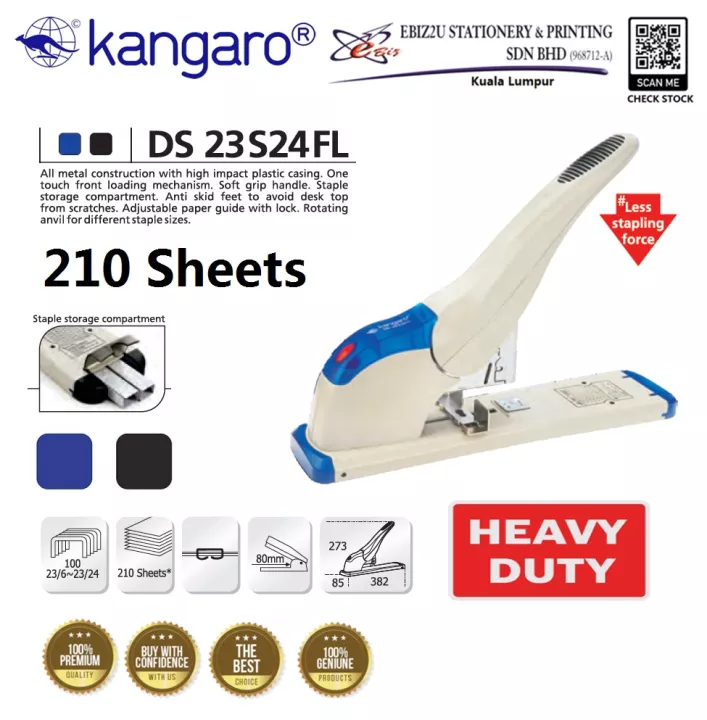 Kangaro DS23S24FL Heavy Duty Stapler 210 sheets (alat pengokot, kawat, stapler paper, Heavy