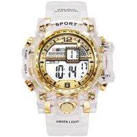 【YF】❉卐  Outdoor Sport Transparent Digital Men Alarm 5Bar Shock Watches Display Wristwatch