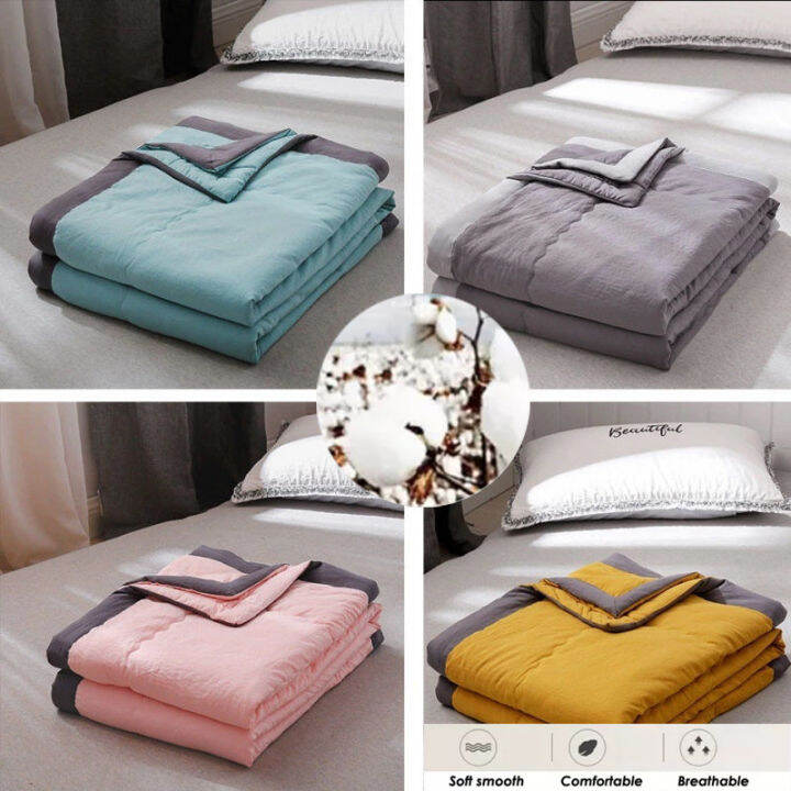 [Premium Texture] Pure Color Cotton Blanket Comforter Thin Quilt Single