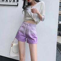 กางเกงขาสั้น Purple gradient denim shorts womens high waist summer tide Loose a-line curling