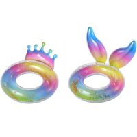 Summer Adult Crown Swimming Ring Gradient Volor Rainbow Sequins Thickened Armpit Water Lifebuoy Swimming Circle Inflatable Pool