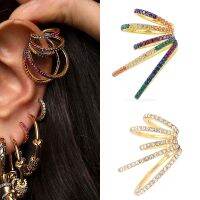 Itenice Multi-turn Rainbow Ear Cuff Bohemia CZ Wide Stackable Earcuffs Crystal Ear Climber Clips on Earrings For Women Wedding