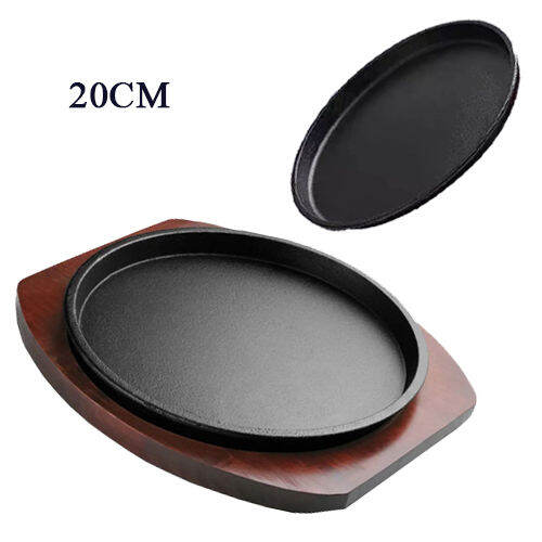 ROUND SIZZLING PLATE Round Sizzling Plate 20cm With Wood Base Steak