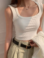 Spot White Hot Girl Suspender Vest Female Wears Sleeveless Wide Shoulder Straps Shorter Neck To Cover The Pair Of Breast