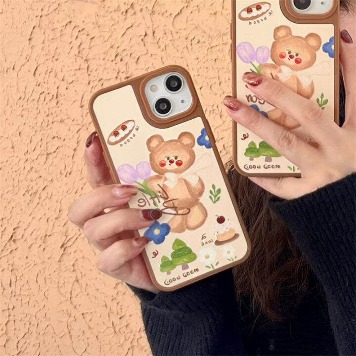 เคส-blush-little-bear-tulip-สำหรับ-iphone14promax-cartoon-bowknot-เคส-little-bear-สำหรับ-iphone12promax-เคสโทรศัพท์สีน้ำตาลสำหรับ-iphone13-เคสโทรศัพท์สีน่ารักสำหรับ-iphone11