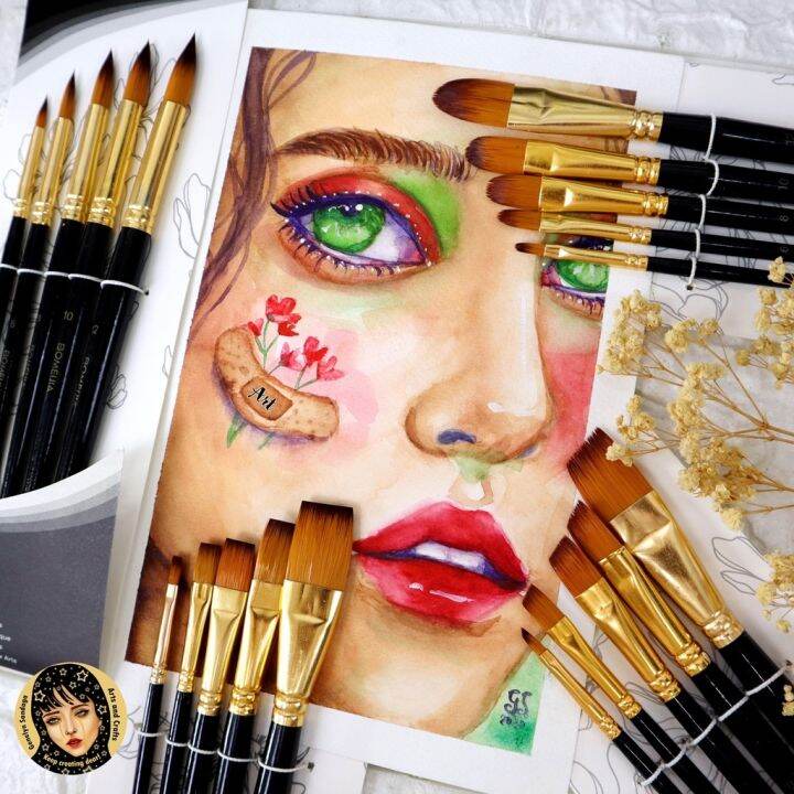 (ORIGINAL) Paint Brush for Artist Round Filbert Flat Angular and