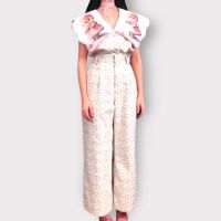 P010-295 PIMNADACLOSET - Sleeveless V Collar Button Down And Long Wide Leg Smock Waist Pant Set