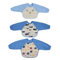 3 Long Sleeve Bib Set Baby Waterproof Bib and Pocket Toddler Bib and Sleeve Apron - 3Pcs 6-24 Months