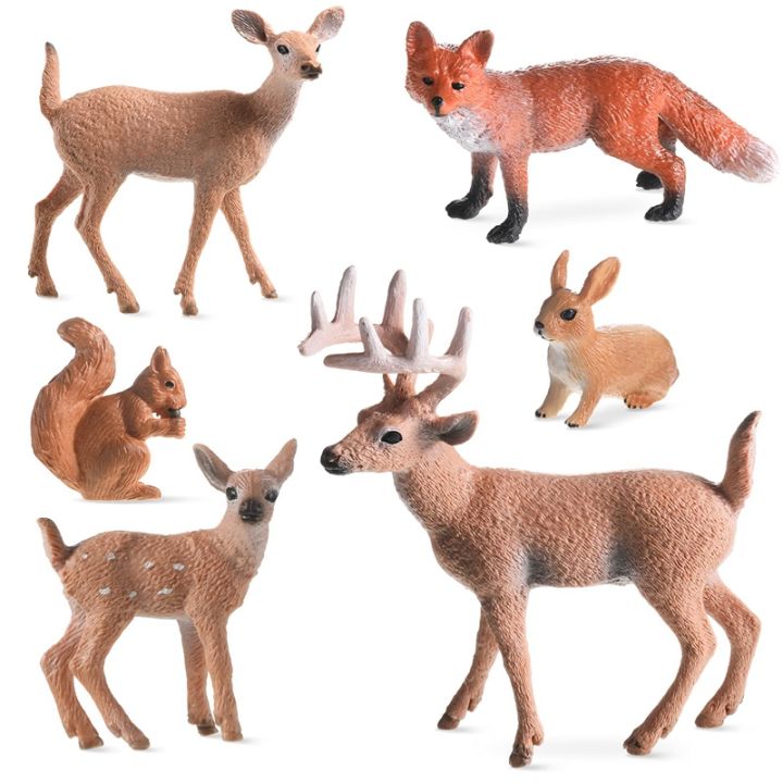 6 Pieces Woodland Animals Figures Forest Creatures Figurines Squirrel Deer  Rabbit Family Figurines Miniature Toys 