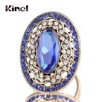 【YF】 2020 New Charm Blue Big Ring Color Ancient Gold Vintage Wedding Rings For Women Mosaic White Crystal Fashion Jewelry