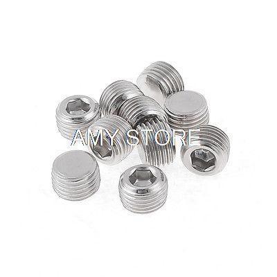 10pcs Silver Tone Air Pipe Fittings 1/4" BSP Thread Hex Socket Metal Plug Pipe Fittings Accessories
