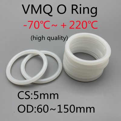{Haotao Hardware} 10ชิ้นแหวนซิลิโคนปะเก็นหนา5Mm OD 60มม. 150มม. VMQ ยางเครื่องล้างกันน้ำเกรดอาหารสีขาวโอริง