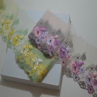 [HOT!] 1 Meter Light Yellow Purple Pink Color Bowknot Flower Embroidered Lace Fabric Trim Ribbons DIY Sewing Handmade Materials 11cm