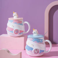 Unicorn Coffee Mug Cute Ceramic Cup for Kids Rainbow Cartoon Water Cup with Lid Girls Porcelain Drinking Cup Kawaii Drinkware