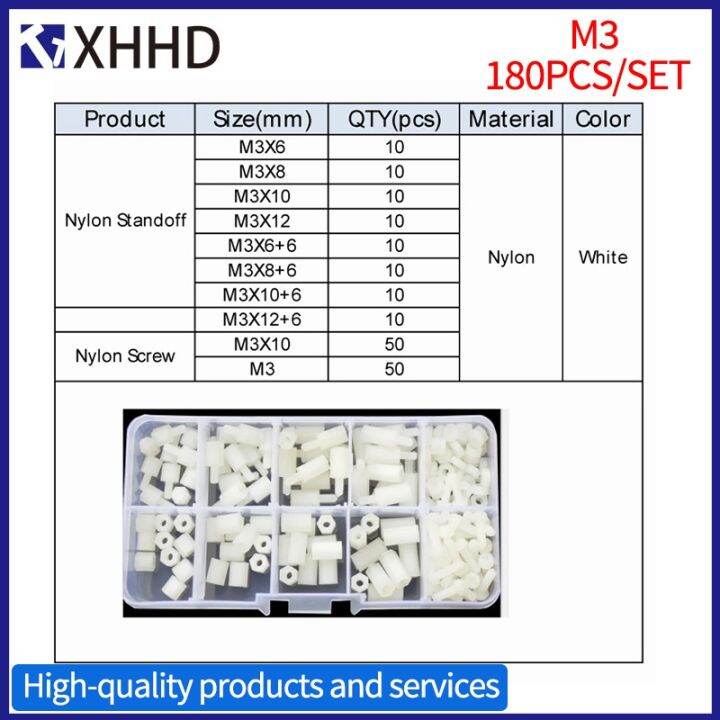 haotao-hardware-m3สีขาวไนล่อนคอลัมน์ชายหญิง-standoff-เสากระทู้พลาสติกหกเหลี่ยม-pcb-เมนบอร์ด-spacer-สกรูน็อตชุด-assortment-ชุดกล่อง