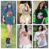 LKTB001 มี 10 สี ?พร้อมส่ง? เสื้อยืดคอกลมแขนสั้น Oversize สไตล์ญี่ปุ่น สกรีนลายการ์ตูนน่ารักๆ ผ้าฝ้ายยืดหยุ่นใส่สบาย