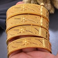 4Pcs/Set Big Ethiopia 24K Dubai Gold Color Bangles For Women African Party Wedding Flower Gifts Bangles&amp;Bracelets Jewelry Gifts