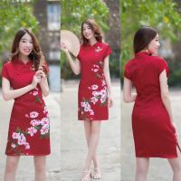 Dee-ya shop เสื้อผ้าผู้หญิง Mini dress กี่เพ้า สีแดง พร้อมส่ง