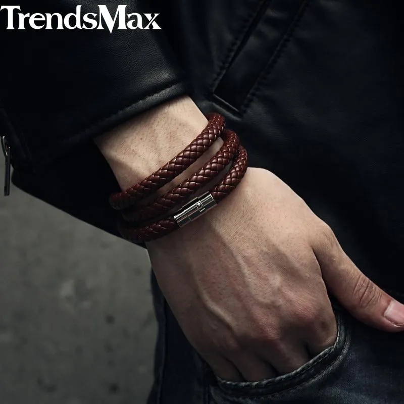 Men's Choker Necklace Black Brown Braided Leather Necklace for Men  Stainless Steel Magnetic Clasp Male Jewelry Gifts UNM27A - AliExpress