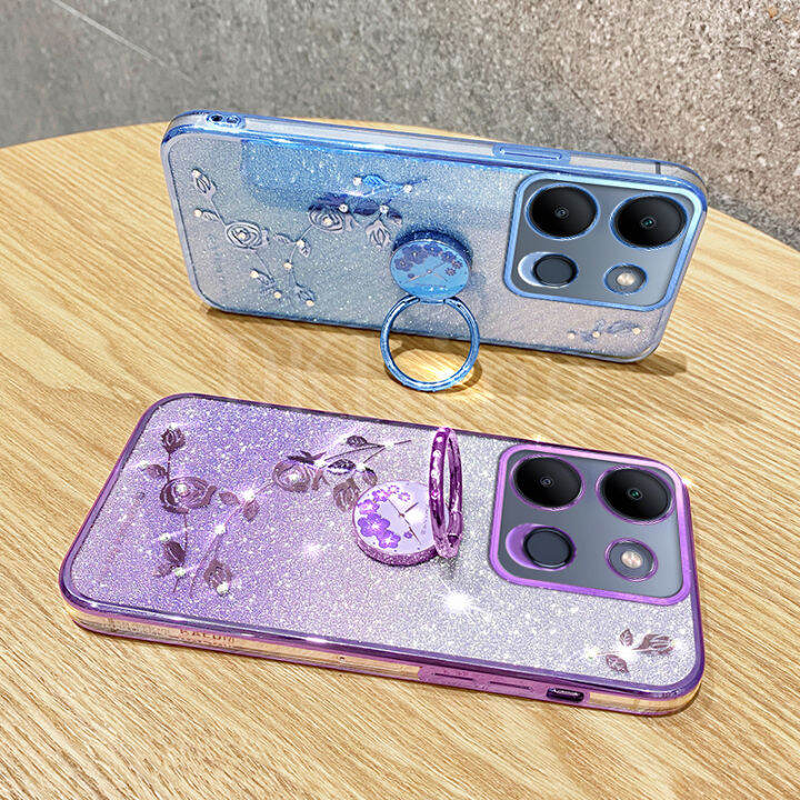 เคสมือถือกุหลาบนิรันดร์ไล่ระดับสีสุดสร้างสรรค์สำหรับ-note-infinix-30-30vip-30pro-30i-smart7-hot30-30i-ไฟได้มีการเล่น-electroplated-กากเพชรหรูหราแวววาว-siliocne-ปลอกอ่อน-infinix-note30-4g-5g-กับเคสแหวน