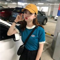 เสื้อครอปท็อป แขนสั้น ผ้าฝ้าย พิมพ์ลาย สีคมชัด -27220 V728♣✸