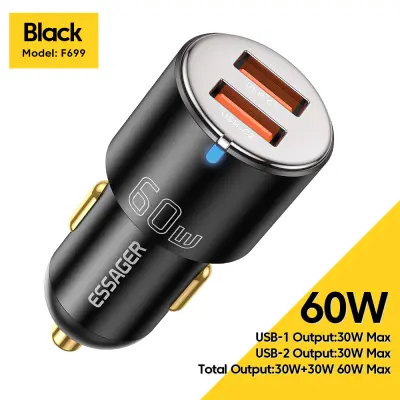 Essager 100W Car Charger Fast Charging Quick Charger A + C QC 3.0 PD 3.0สำหรับ iPhone Type C USB Car Charger สำหรับ Samsung แล็ปท็อปแท็บเล็ต