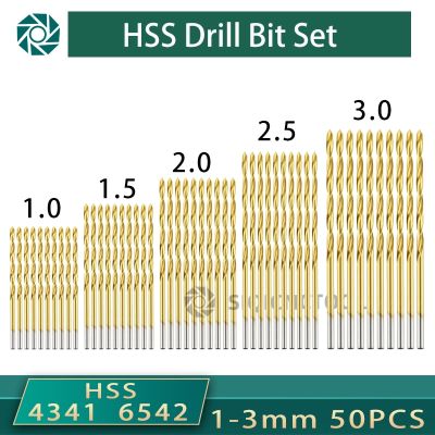 50Pcs Professional Titanium Coated เจาะ Bits HSS High Speed Steel Drill Bits Set เครื่องมือ เครื่องมือไฟฟ้าคุณภาพสูง 1 / 1.5 / 2 / 2.5 / 3mm