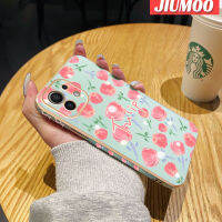 เคส JIUMOO สำหรับ Xiaomi 11 12 Lite เคสป้องกันกล้องฝาปิดเลนส์เต็มรูปแบบลายดอกทิวลิปน่ารักชุบขอบสี่เหลี่ยมเคสมือถือดีไซน์ใหม่