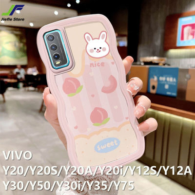 JieFie เคสโทรศัพท์หมีนำโชคสำหรับ VIVO Y20 / Y20S / Y20A / Y20i / Y12S / Y12A / Y30 / Y50 / Y30i / Y35/Y75เคสกระต่ายน่ารักทีพียูอ่อนมีสีด้านฝาหลังเคสโทรศัพท์ขอบคลื่น