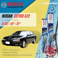 [BOSCH CLEAR Advantage] ใบปัดน้ำฝน BOSCH ก้านอ่อน คู่หน้า 20+22 Hook สำหรับ NISSAN CEFIRO A32 year 1996-2001 นิสสัน เซฟิโร่ ปี 96,97,98,99,00,01,39,40,41,42,43,44