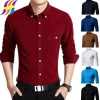 CODTheresa Finger 【READY STOCK】Mens Formal Shirt Long Sleeve Slim Fit Casual Corduroy Kemeja Lelaki Plain Baju Men T Shirts