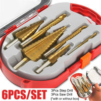 6PCS Hss Step Drill &amp; Saw Drill Bit Set Cone Hole Cutter Taper Metric Titanium Coated Metal Hex Core Drill Bits