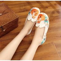 COD SDFGDERGRER Chinese Style Embroidered Fox Canvas Shoes Retro Womens Flats Shoes