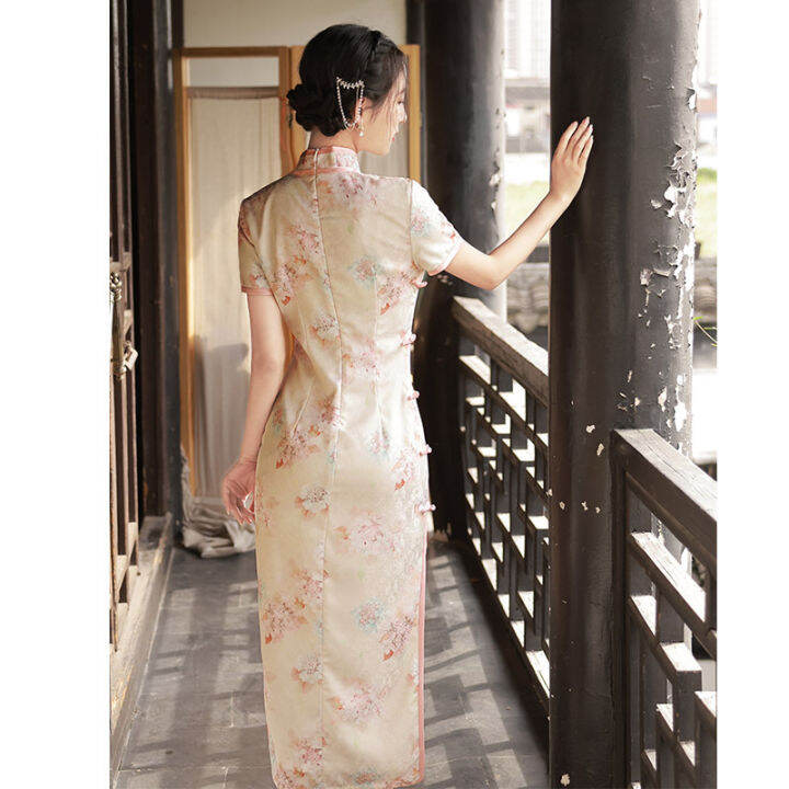 ปรับปรุง-cheongsam-2022อารมณ์ยาวเด็กสาวระดับไฮเอนด์ชุดสีชมพู