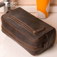 Man Cosmetic Cases Travel Bags Real Leather 2021 New Male Fashion Large Capacity Vintage Casual Washing Bag