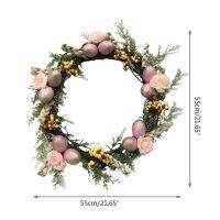 พวงหรีดไข่อีสเตอร์สปริงมาลากุหลาบแหวน2023ใบดอกไม้ป่าไข่เทียมและประตูหน้าสีเขียว55ซม
