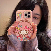 เคสโทรศัพท์สำหรับ Iphone 14/13/12/11 Pro Max กรอบด้านหลังเป็นซิลิโคนนิ่มแกะการ์ตูนลายดอกไม้สีชมพู3D