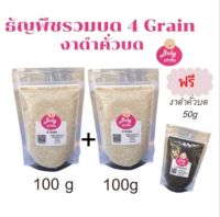 แถมงาดำ 50g ‼️ 4 เกรน 4 Grain ขนาด 100g *2 ถุงธัญพืชรวมบดผง ผสมแฟลกซ์ซีดสีทอง,งาดำคั่วบด,งาขาวบด,เดือยบด