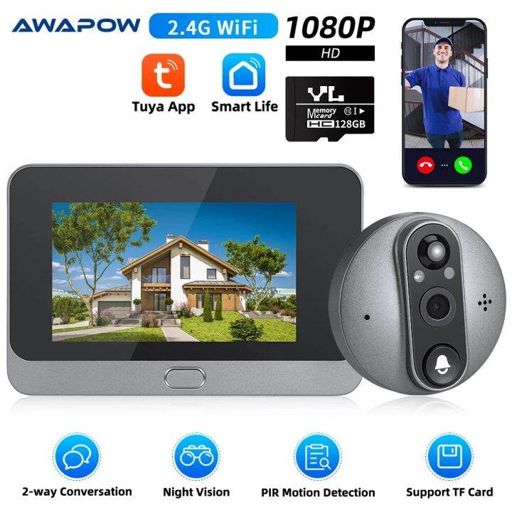 Awapow Smart Home Tuya Peephole Door View Camera 4.3Inch 1080P Video