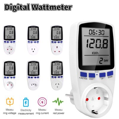 Wattmeter ดิจิตอล220V AC เครื่องวัดจอภาพไฟฟ้าเครื่องวัดพลังงานไฟฟ้าซ็อกเก็ตมิเตอร์วัดวัตต์ดิจิตอล