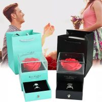 Eternal Rose Flower Jewelry Gift Box Ring Earrings Necklace Storage Boxes Wedding Christmas Valentines Artificial Jewellery Case